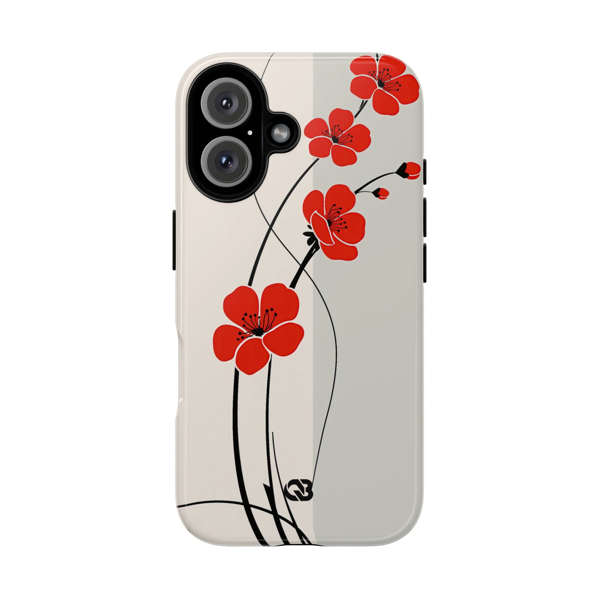 Beige Tough Phone Case for iPhone - Scarlet Ink Petals