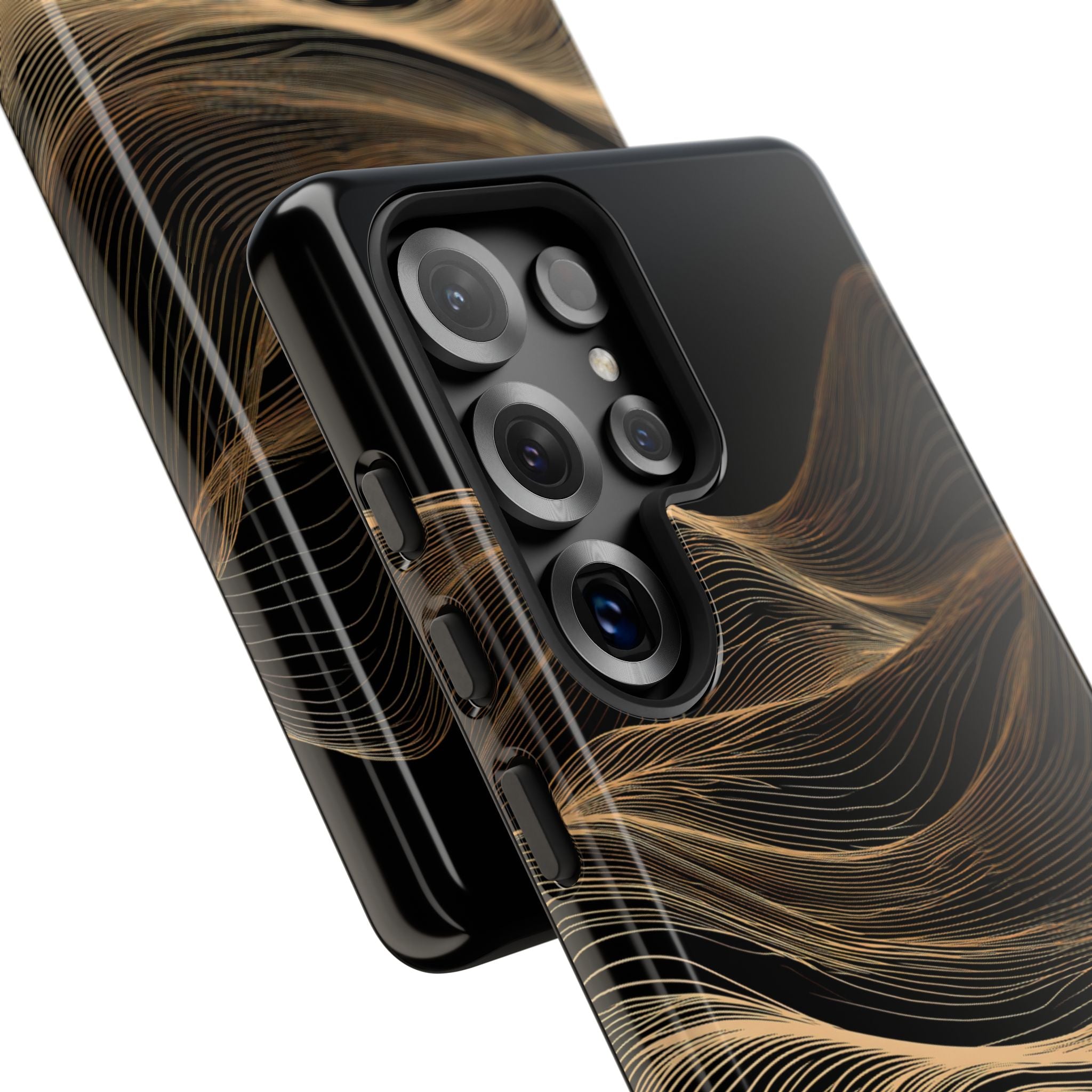 Black Tough Phone Case for Samsung - Copper Topo Ridge
