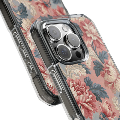 Blush Peony Jacquard · Clear Impact Magnetic Phone Case for iPhone ·  Pink