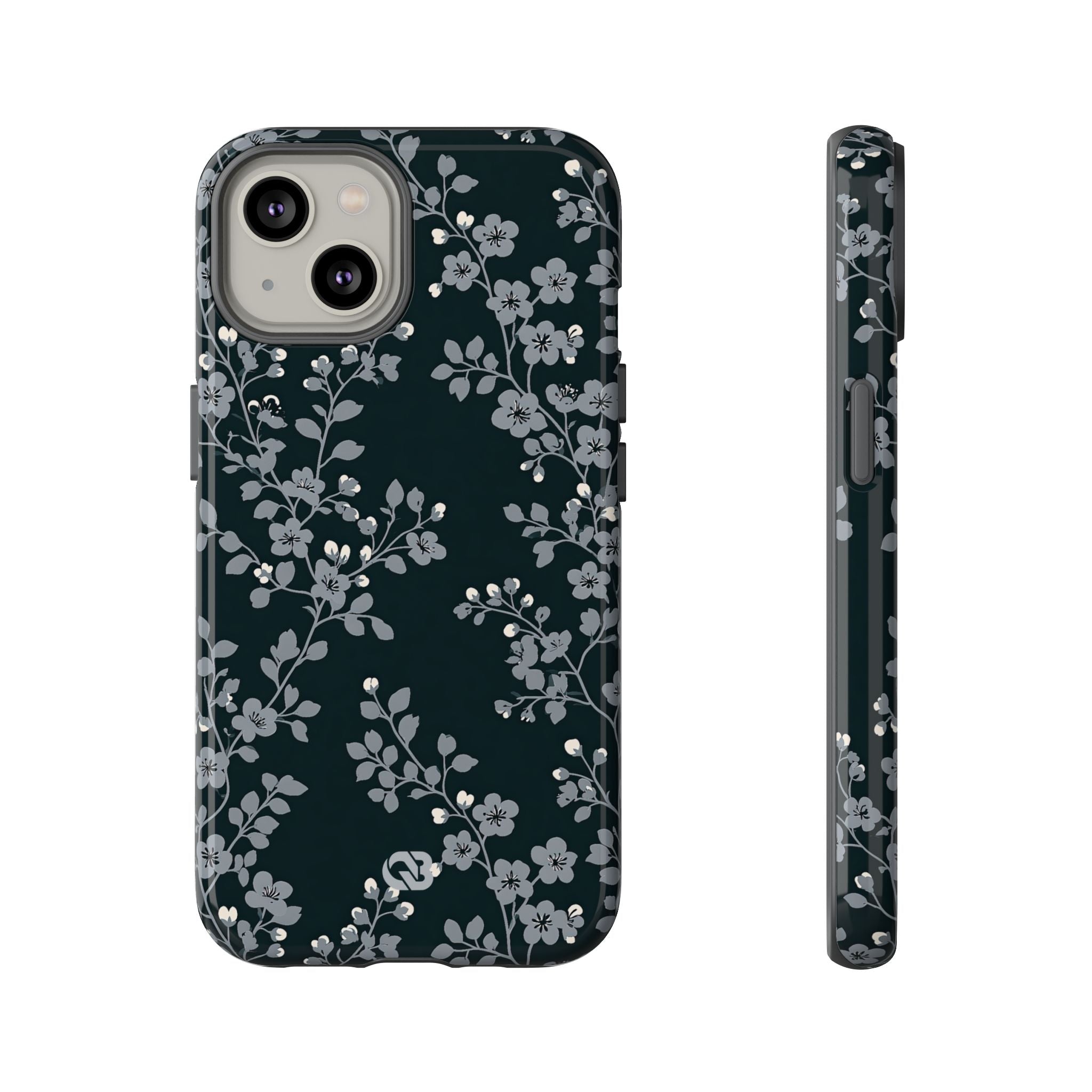 Black Tough Phone Case for iPhone - Midnight Slate Blossom