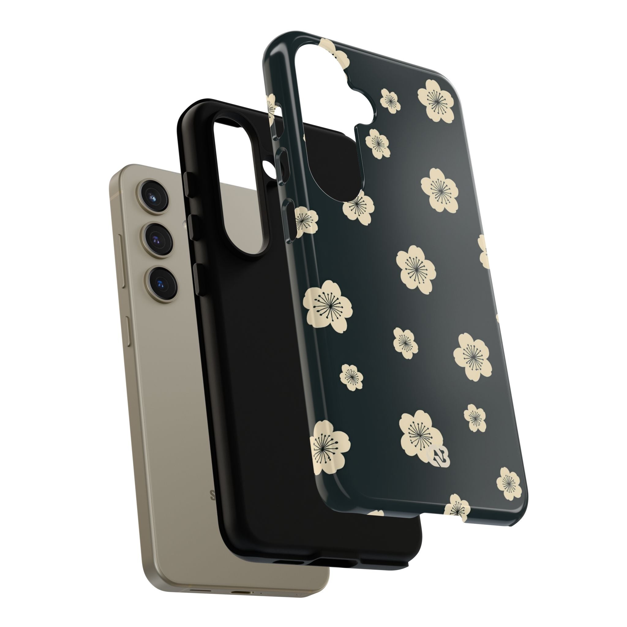 Teal Tough Phone Case for Samsung - Obsidian Cream Petals