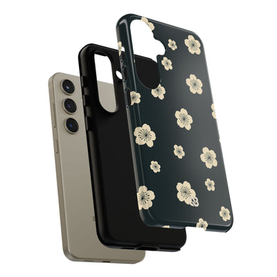 Teal Tough Phone Case for Samsung - Obsidian Cream Petals