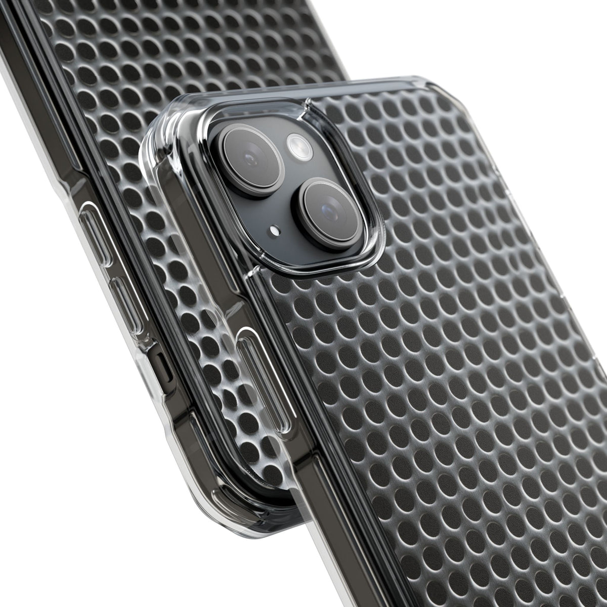 Brushed Perforated Steel · Clear Impact Magnetic Phone Case for iPhone ·  Silver