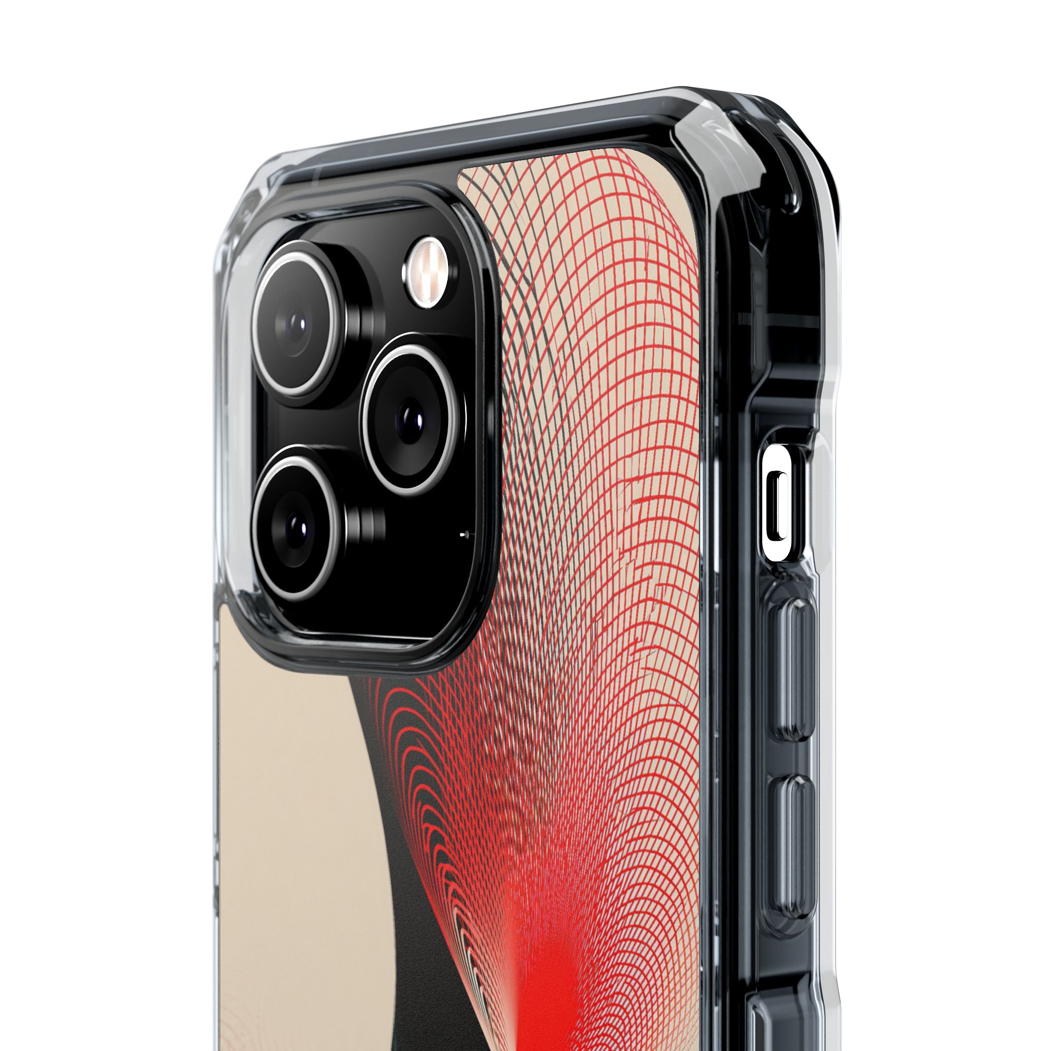 Red Impact MagSafe Phone Case for iPhone - Crimson Grid Vortex