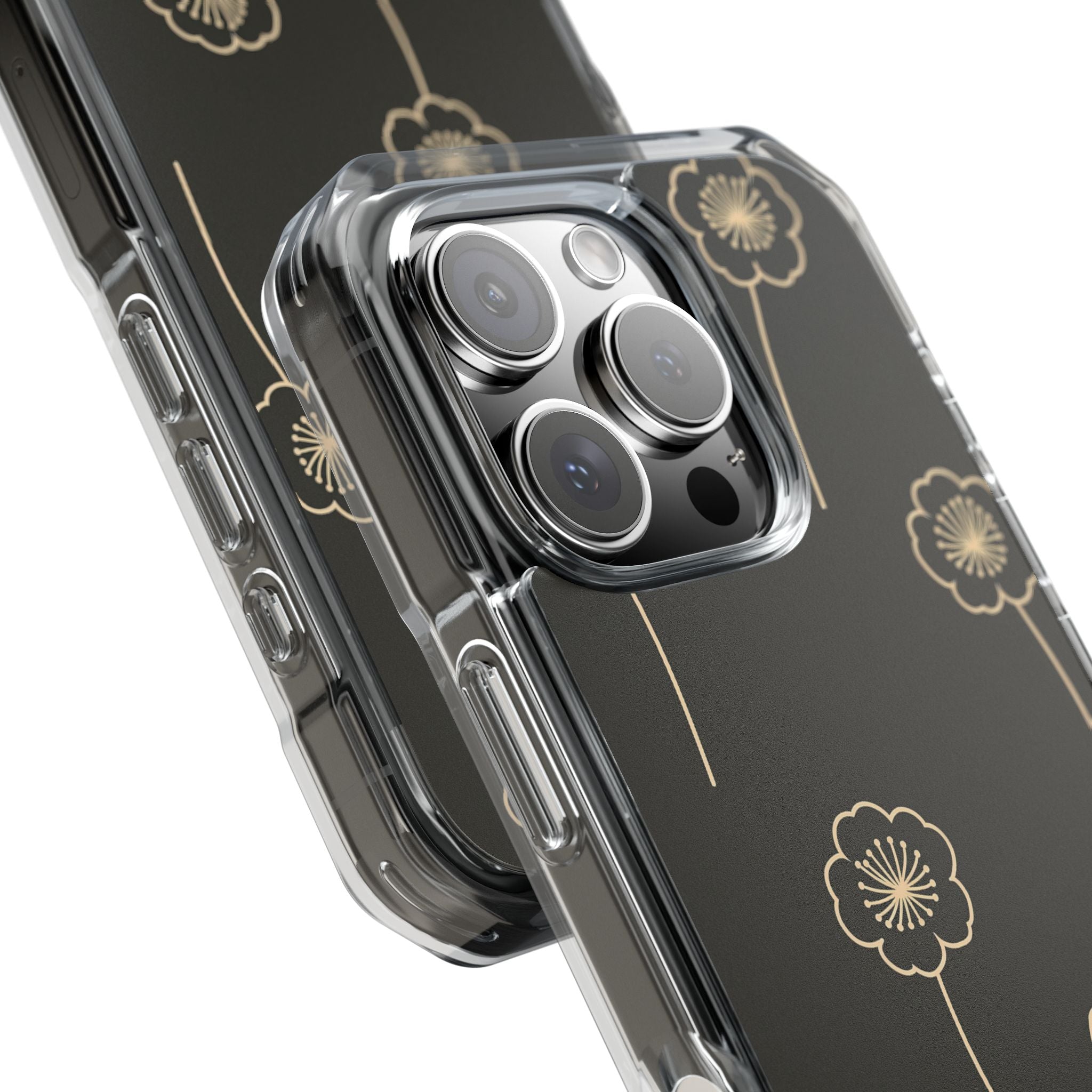 Black Impact MagSafe Phone Case for iPhone - Obsidian Sand Petals