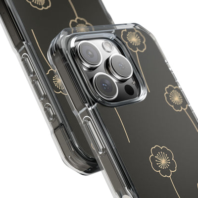 Black Impact MagSafe Phone Case for iPhone - Obsidian Sand Petals
