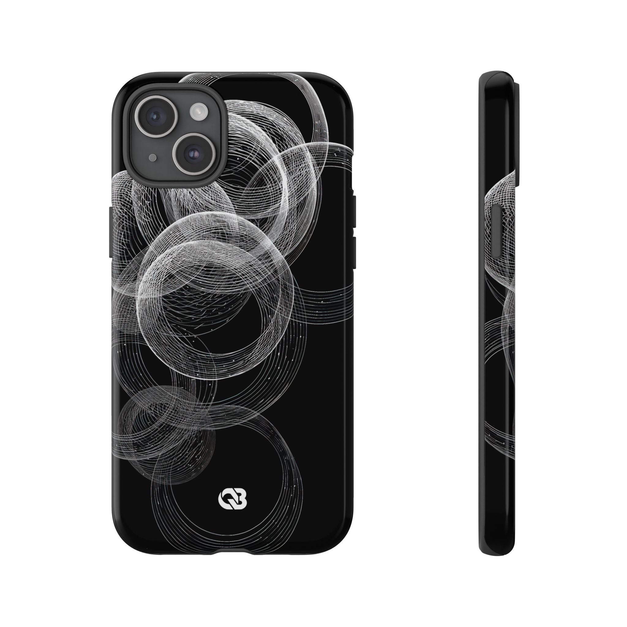 Black Tough Phone Case for iPhone - Kinetic Wireframe Orbit