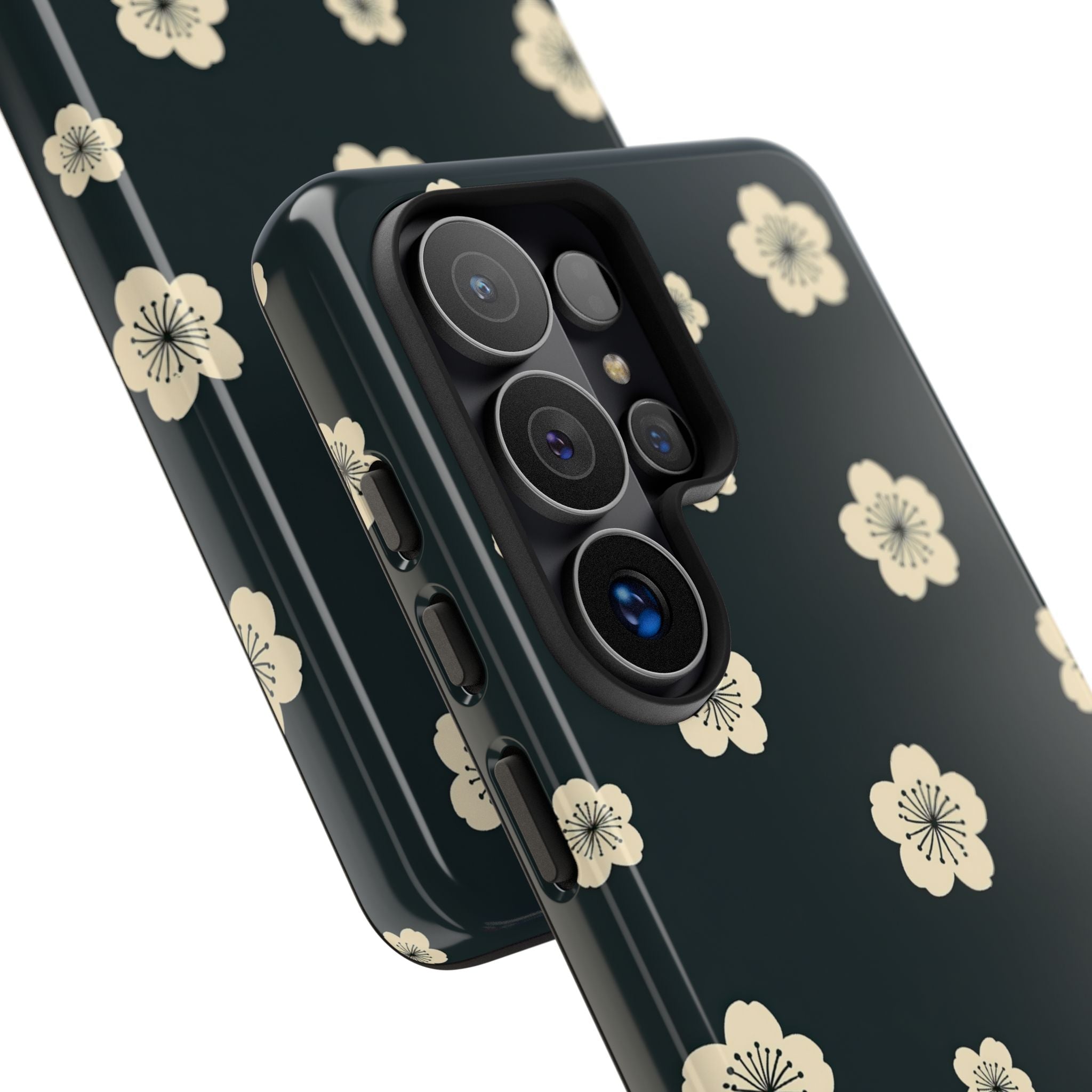 Teal Tough Phone Case for Samsung - Obsidian Cream Petals