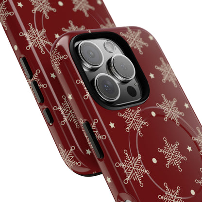 Cream Snowflake Crimson iPhone 16 Pro Skal - Tough+