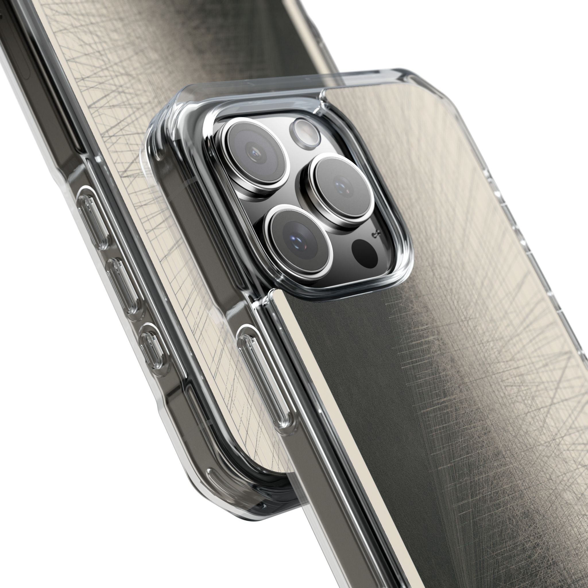 Beige Impact MagSafe Phone Case for iPhone - Brutalist Graphite Grid