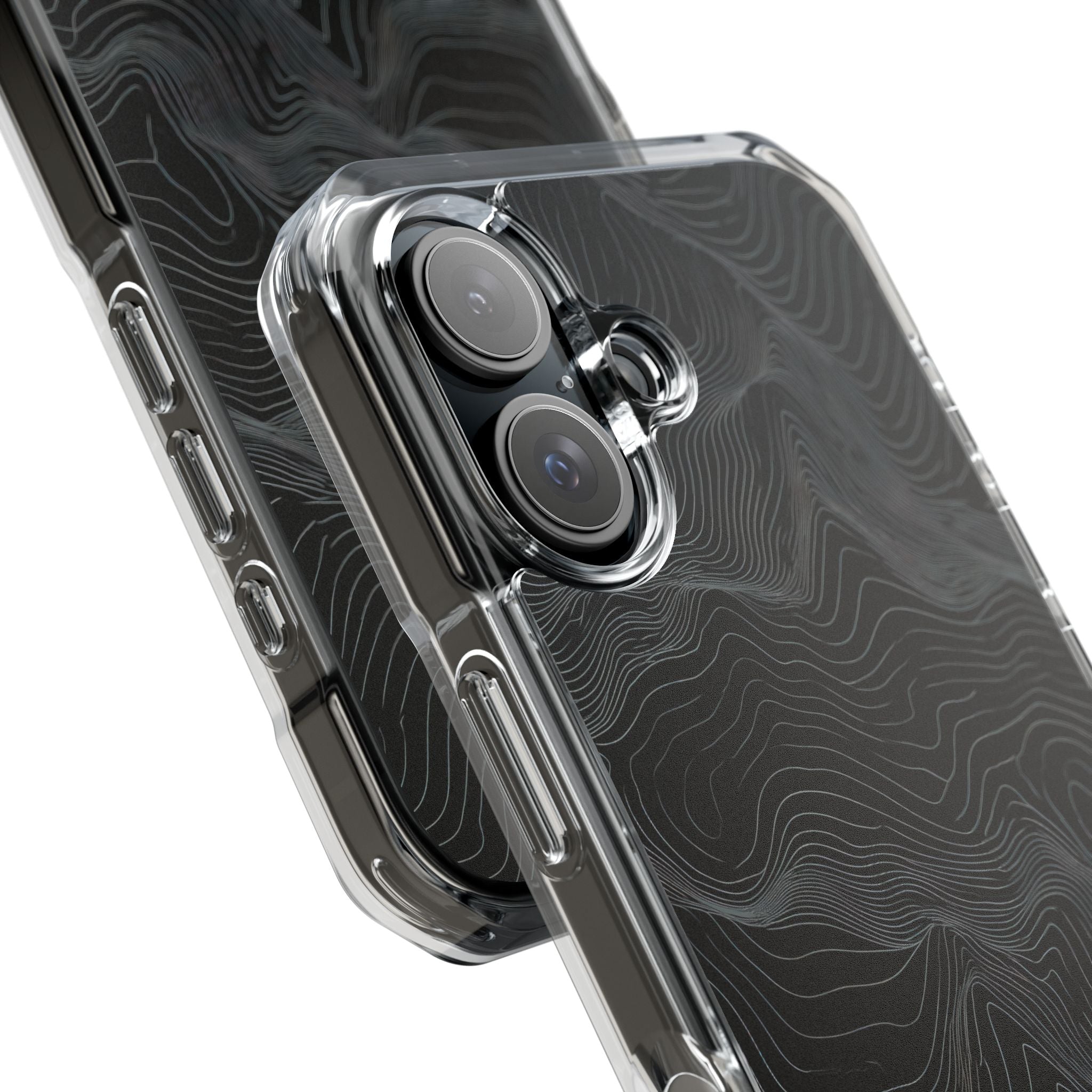 Black Impact MagSafe Phone Case for iPhone - Obsidian Topo Wireframe