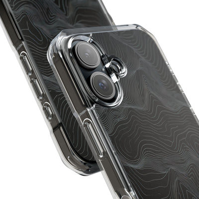 Black Impact MagSafe Phone Case for iPhone - Obsidian Topo Wireframe