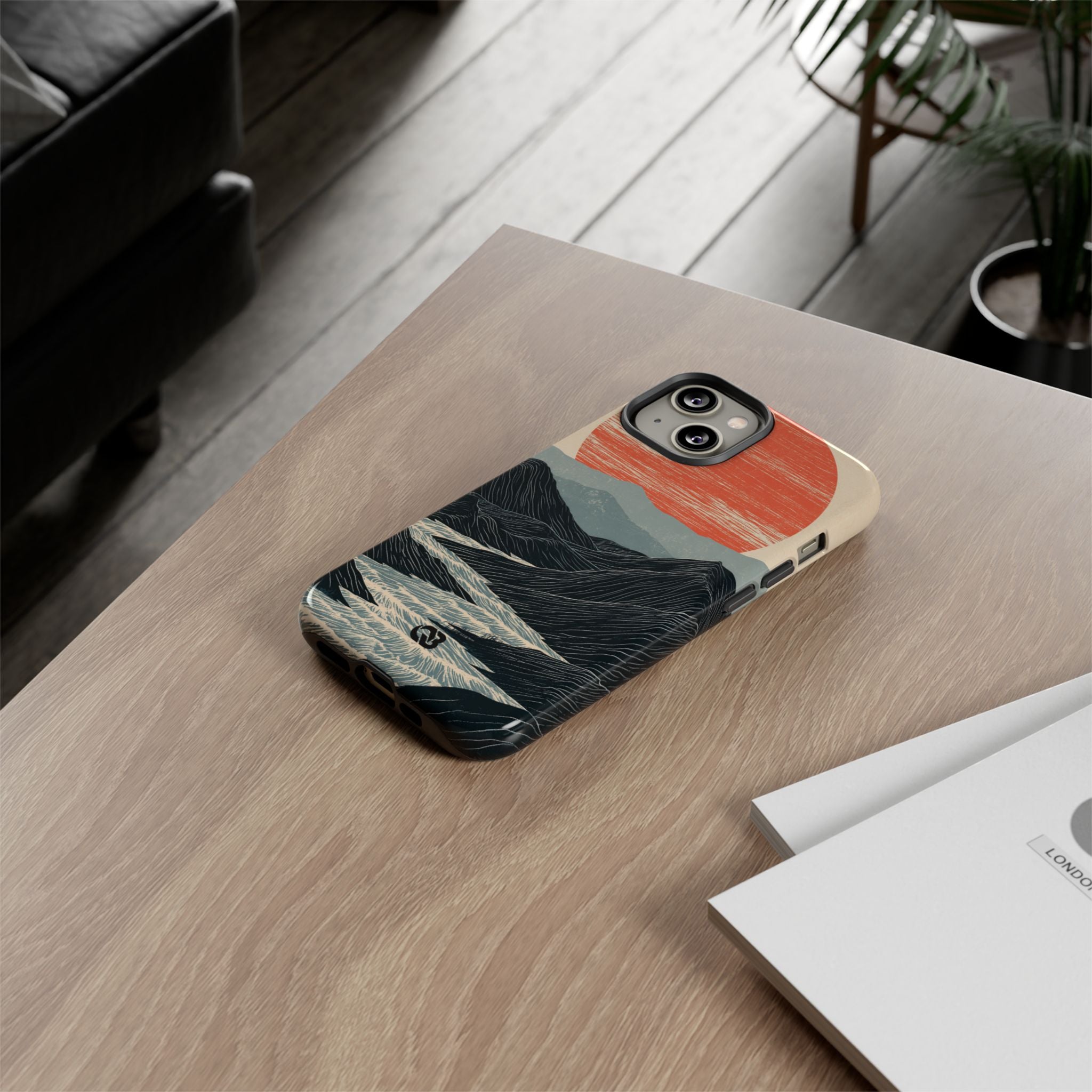 Beige Tough Phone Case for iPhone - Crimson Ridge Flow