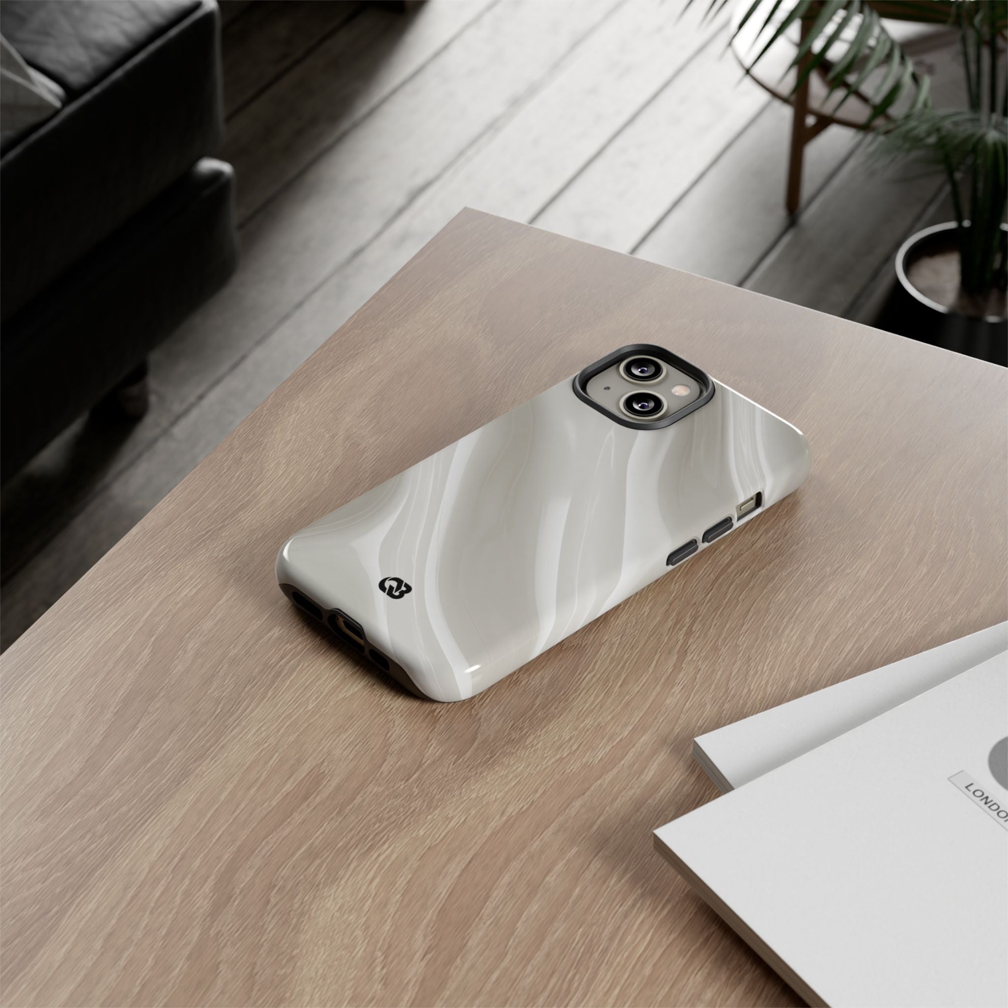 White Tough Phone Case for iPhone - Polished Ivory Wave