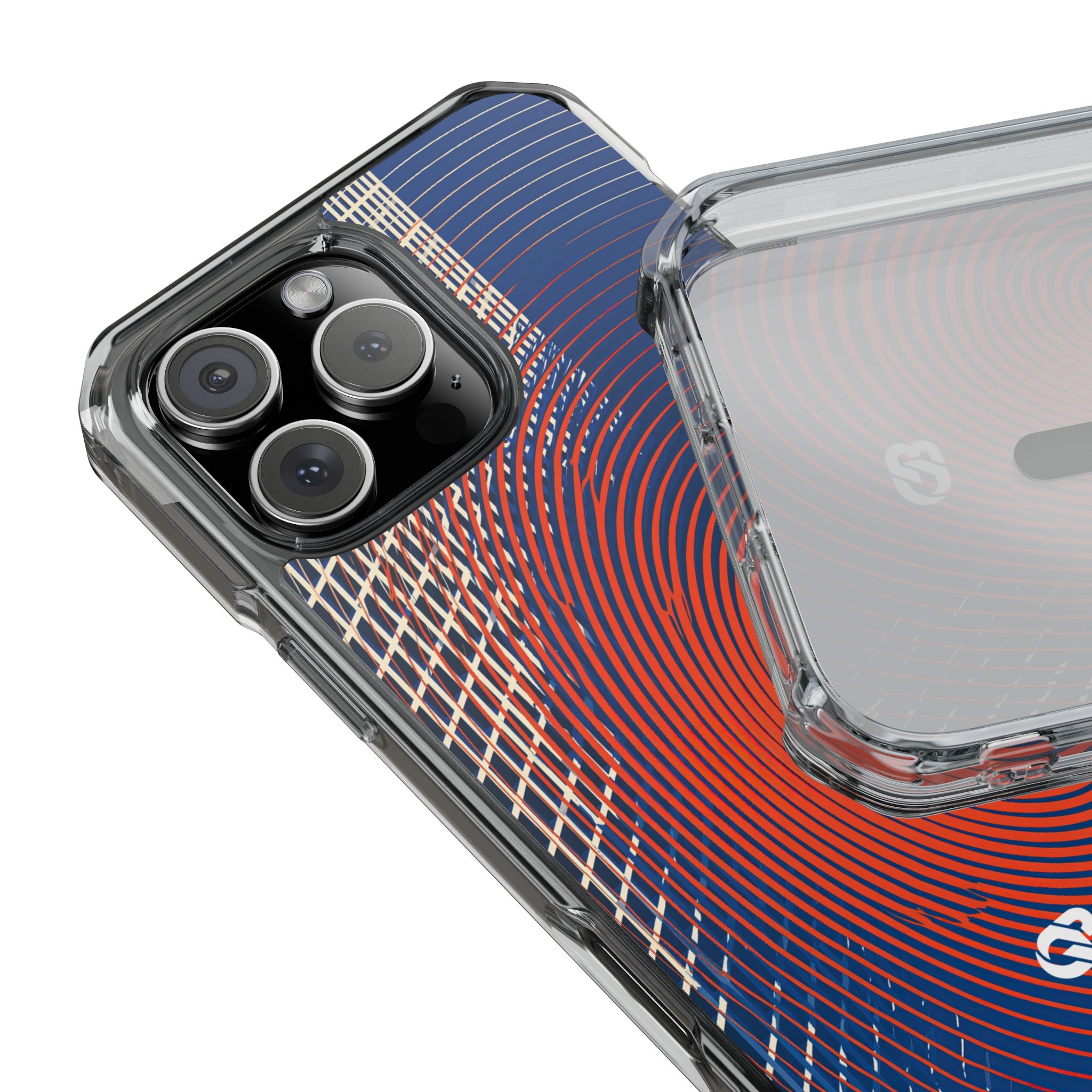 Blue Impact MagSafe Phone Case for iPhone - Orange Orbit Grid