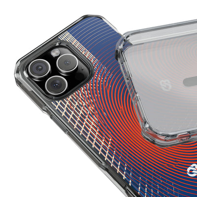 Blue Impact MagSafe Phone Case for iPhone - Orange Orbit Grid