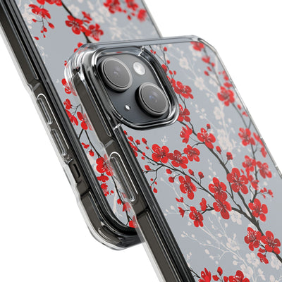 Grey Impact MagSafe Phone Case for iPhone - Crimson Sakura Slate