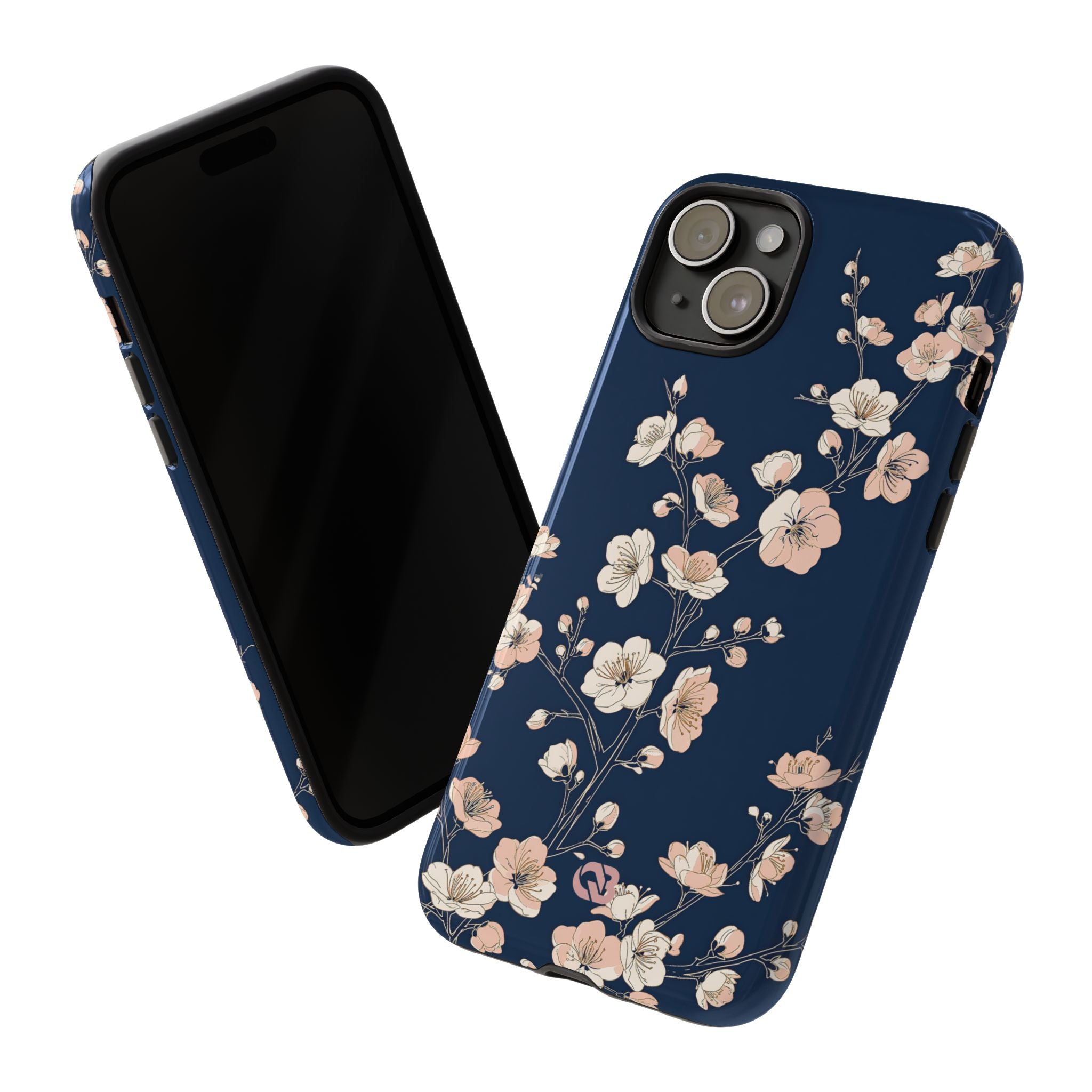 Blue Tough Phone Case for iPhone - Midnight Peach Sakura