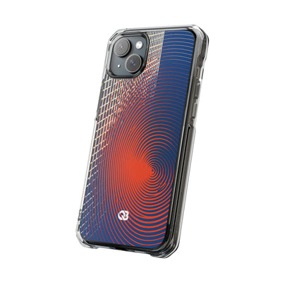 Blue Impact MagSafe Phone Case for iPhone - Orange Orbit Grid