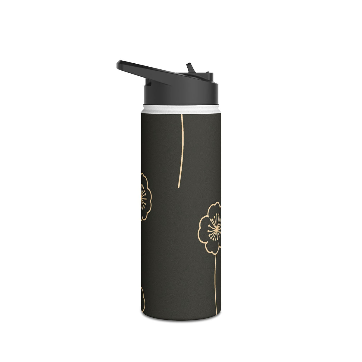 Nocturne Bloom Contours · Insulated Water Bottle · Black