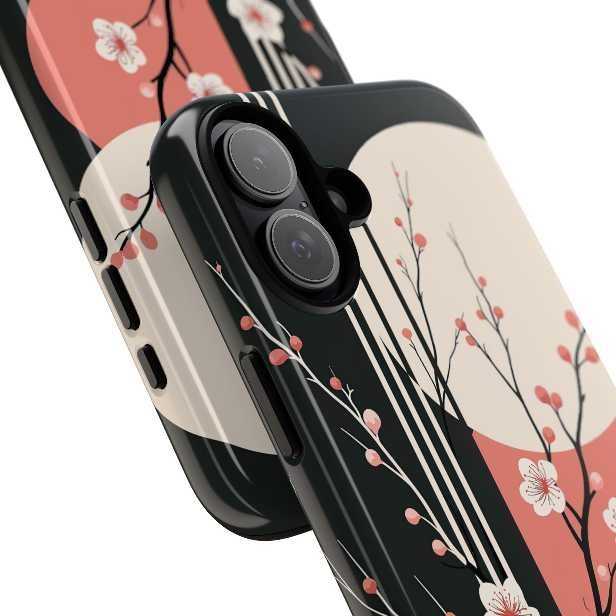 Black Tough Phone Case for iPhone - Kyoto Midnight Blossom