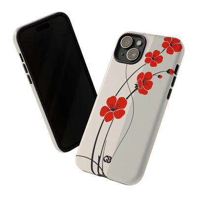 Red Tough Phone Case for iPhone - Crimson Plum Ink