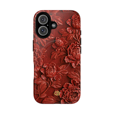 Cinnabar Peony Relief · Tough 2.0 Magnetic Phone Case for iPhone · Red
