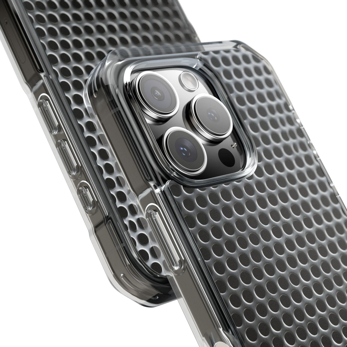 Brushed Perforated Steel · Clear Impact Magnetic Phone Case for iPhone ·  Silver