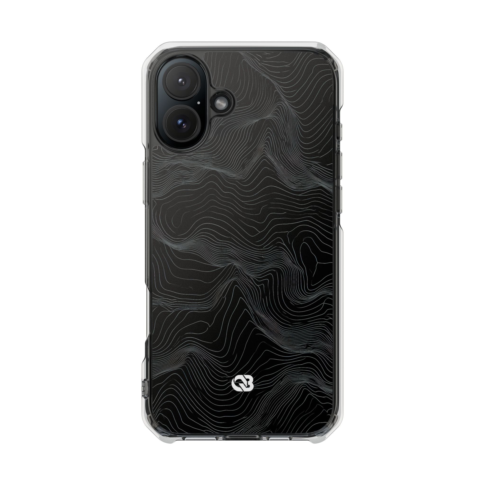 Black Impact MagSafe Phone Case for iPhone - Obsidian Topo Wireframe