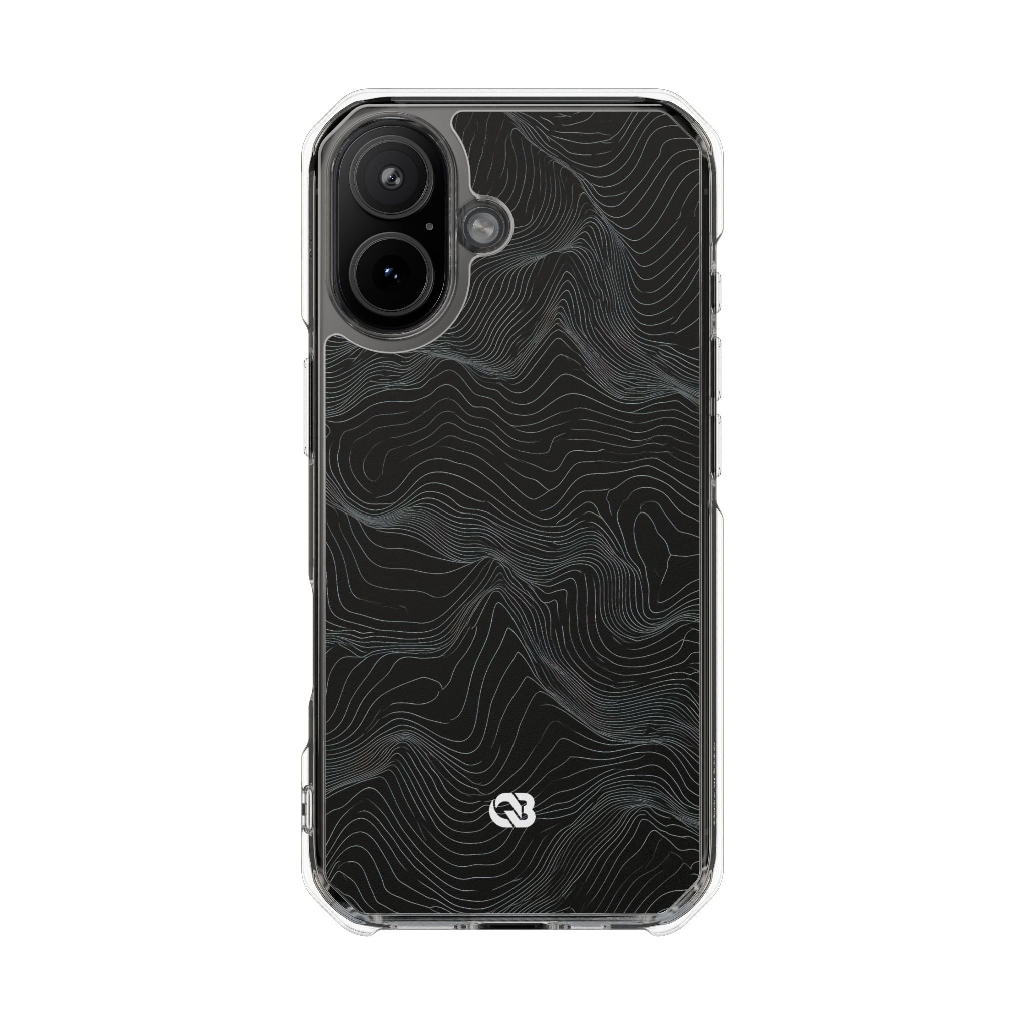Black Impact MagSafe Phone Case for iPhone - Obsidian Topo Wireframe
