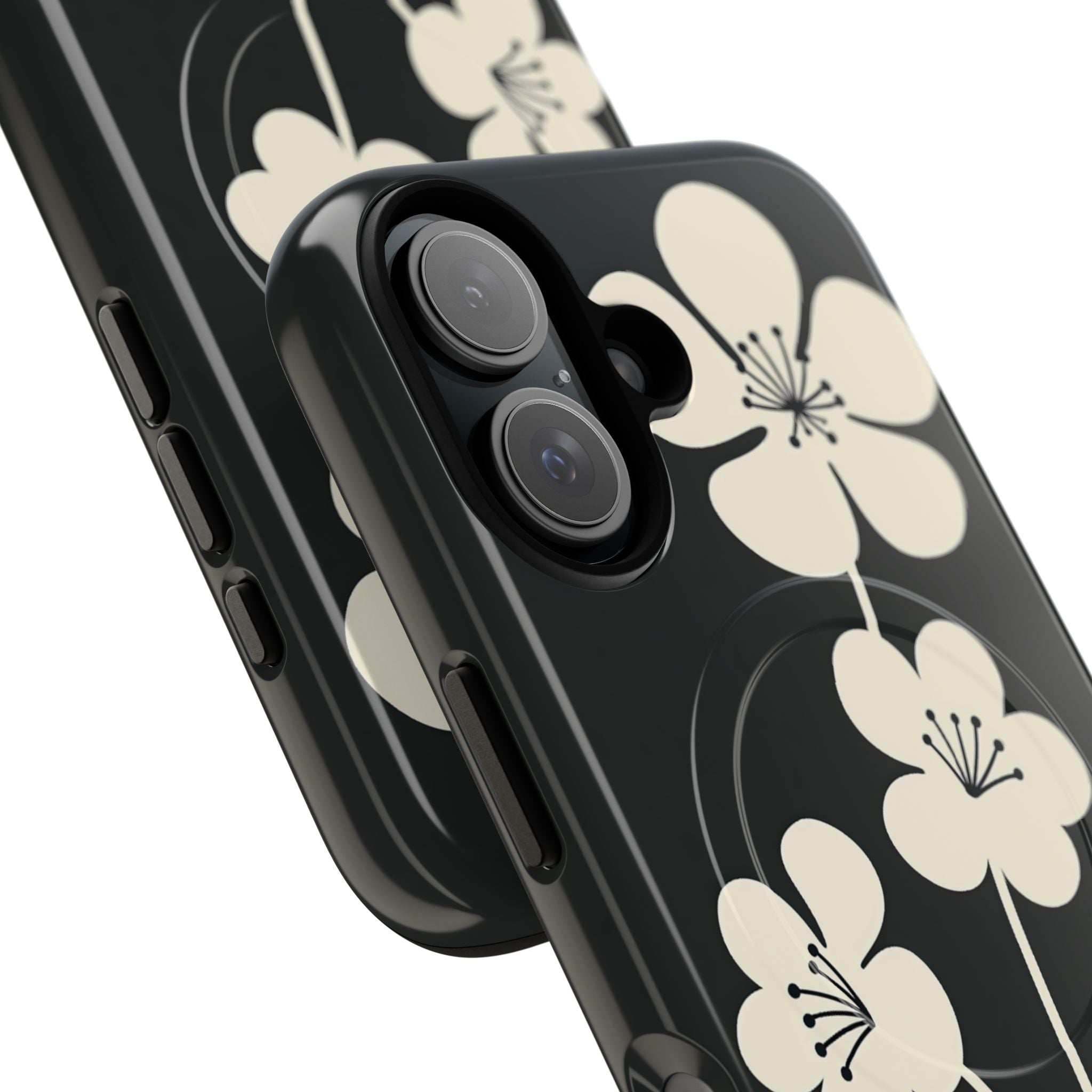 Black Tough 2.0 Magsafe Phone Case for iPhone - Obsidian Cream Bloom