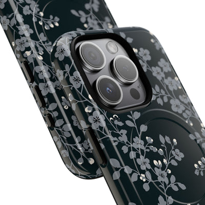 Black Tough 2.0 Magsafe Phone Case for iPhone - Midnight Slate Blossom