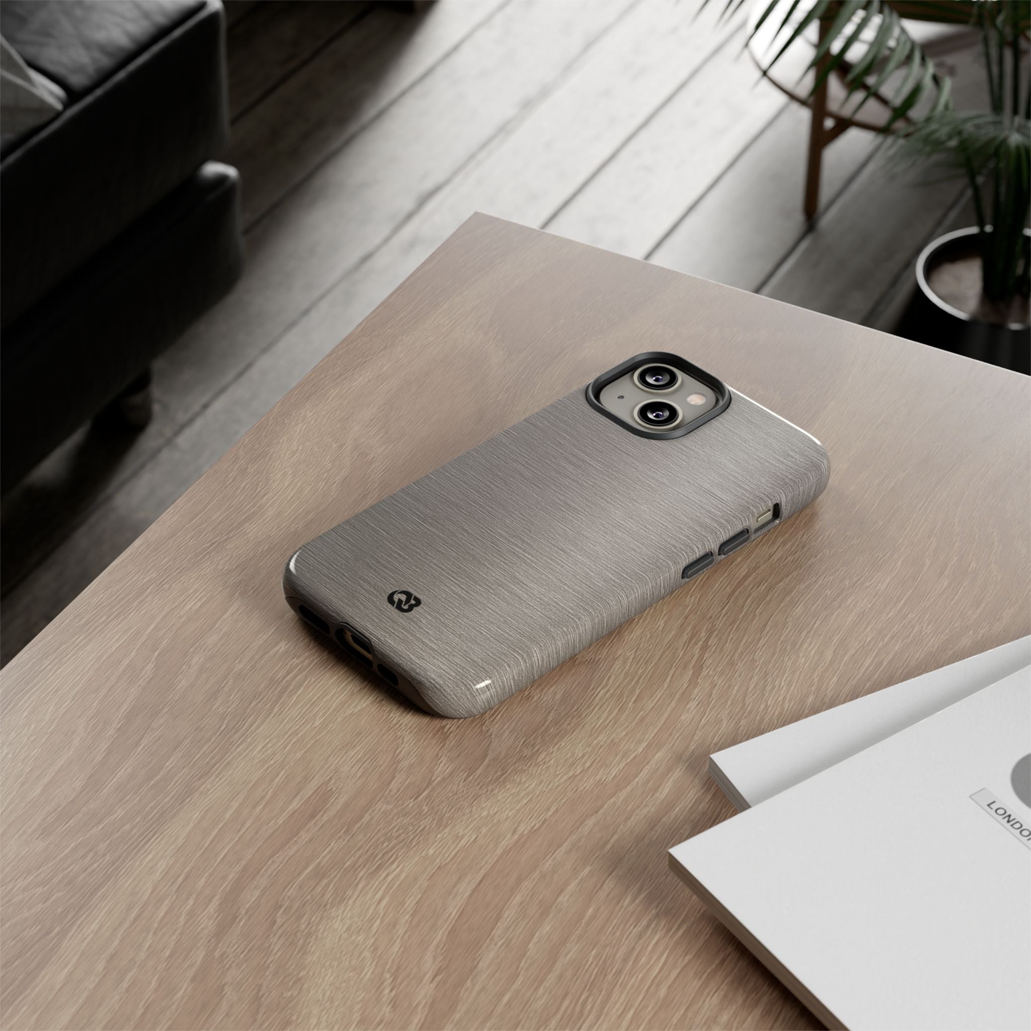Grey Tough Phone Case for iPhone - Brushed Nickel Linen