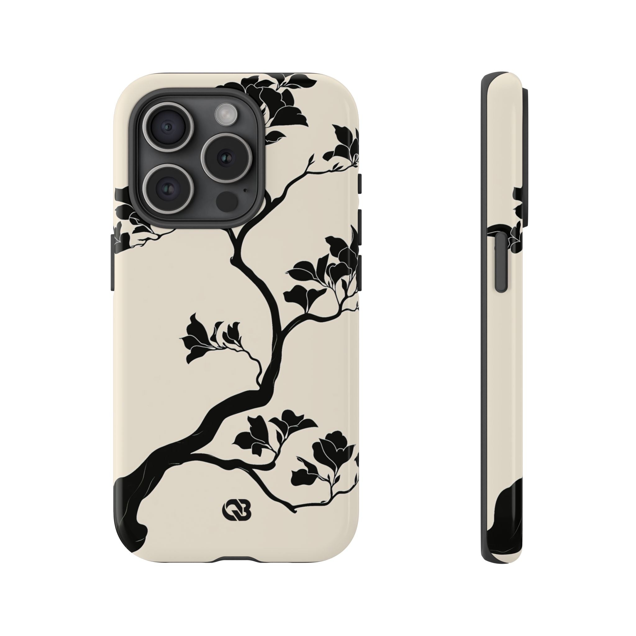 Beige Tough Phone Case for iPhone - Obsidian Bonsai Silhouette