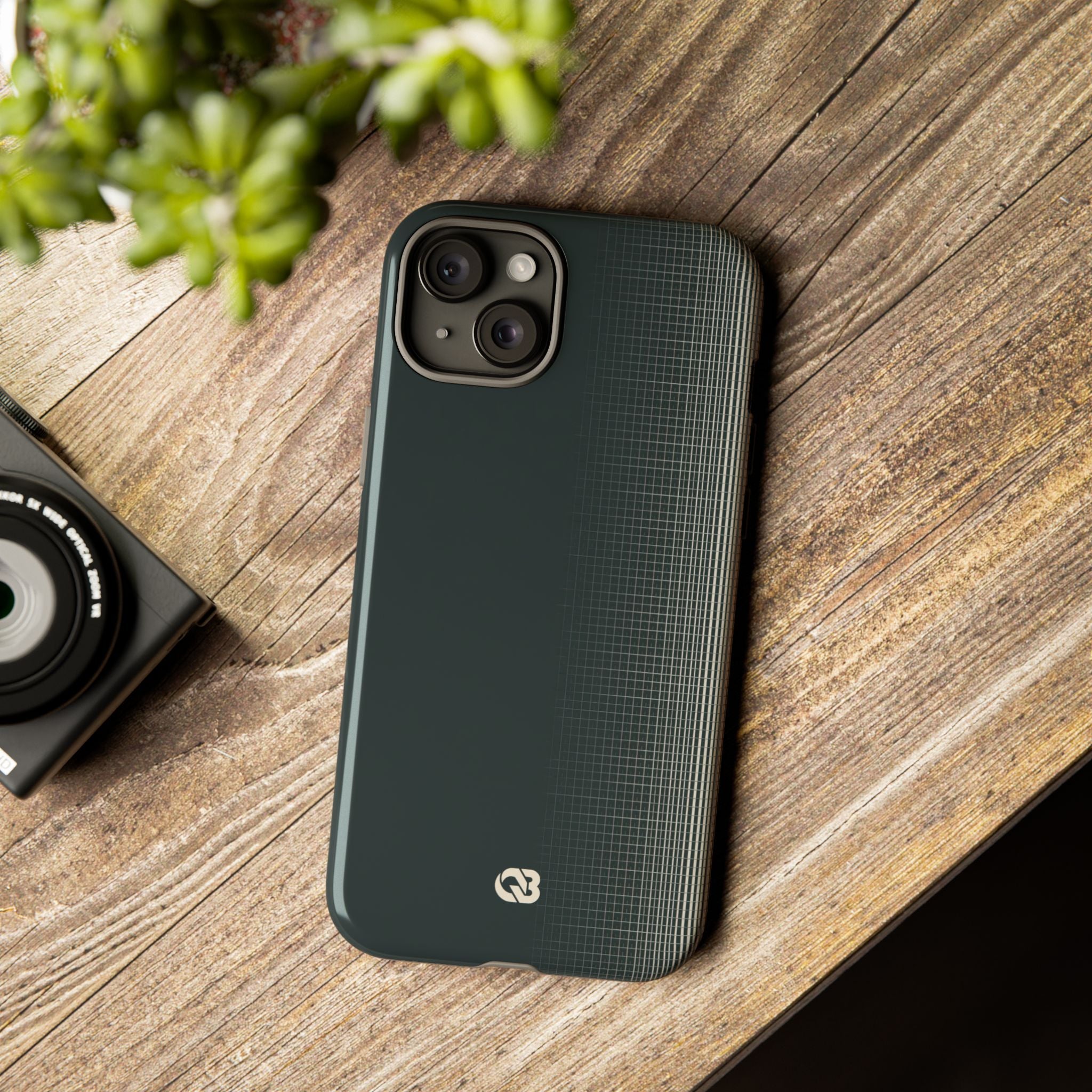 Grey Tough Phone Case for iPhone - Charcoal Tech Grid