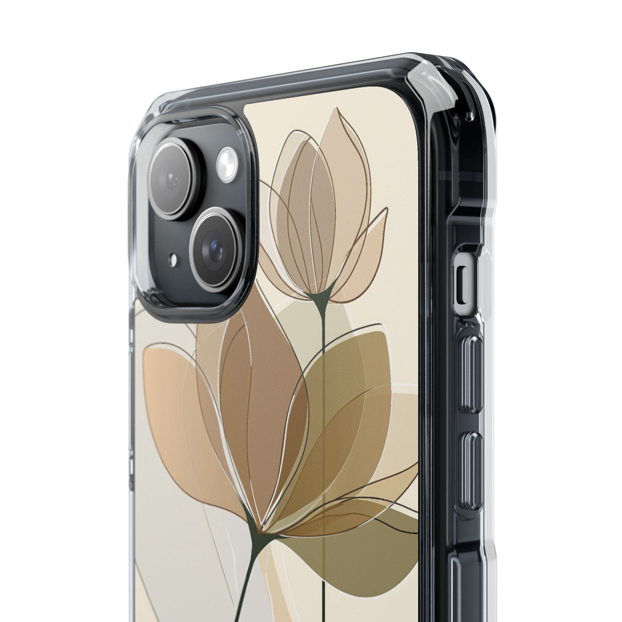 Beige Impact MagSafe Phone Case for iPhone - Muted Ochre Petals