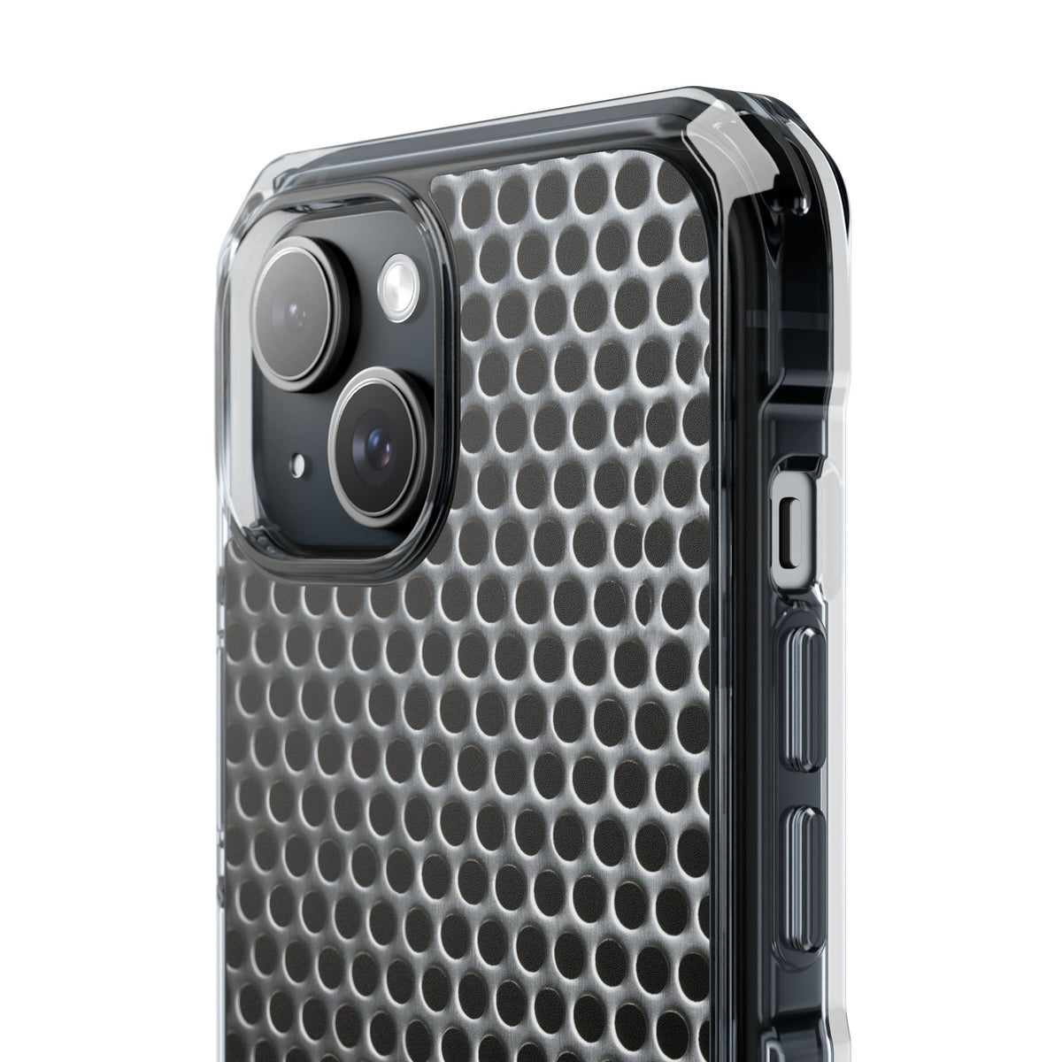 Brushed Perforated Steel · Clear Impact Magnetic Phone Case for iPhone ·  Silver