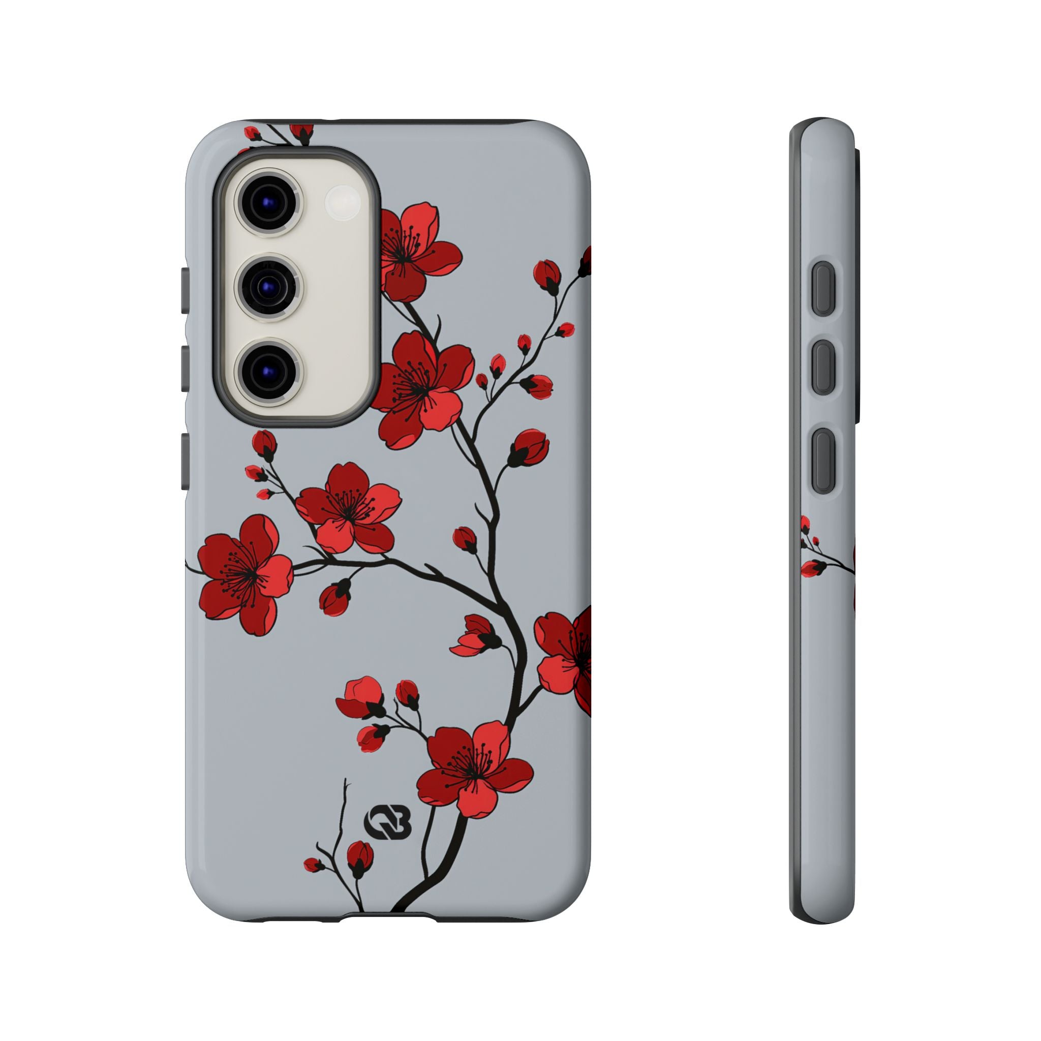 Grey Tough Phone Case for Samsung - Crimson Blossom Onyx