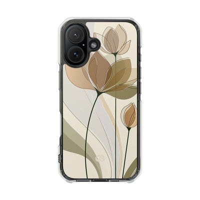 Beige Impact MagSafe Phone Case for iPhone - Muted Ochre Petals