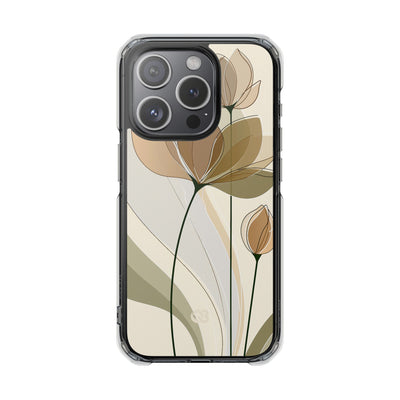 Beige Impact MagSafe Phone Case for iPhone - Muted Ochre Petals