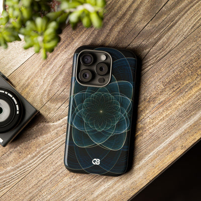 Blue Tough Phone Case for iPhone - Celestial Wireframe Bloom