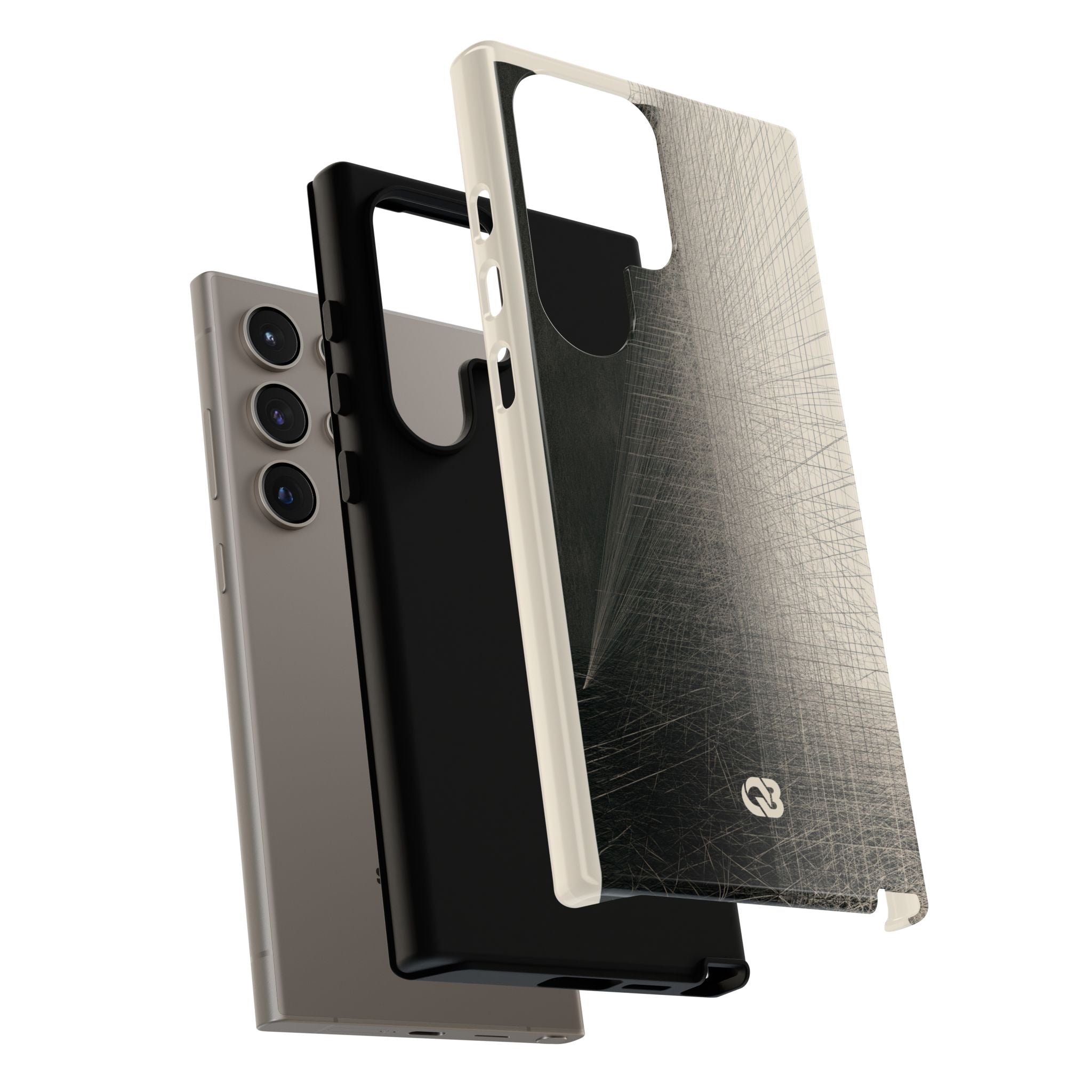 Beige Tough Phone Case for Samsung - Brutalist Graphite Grid