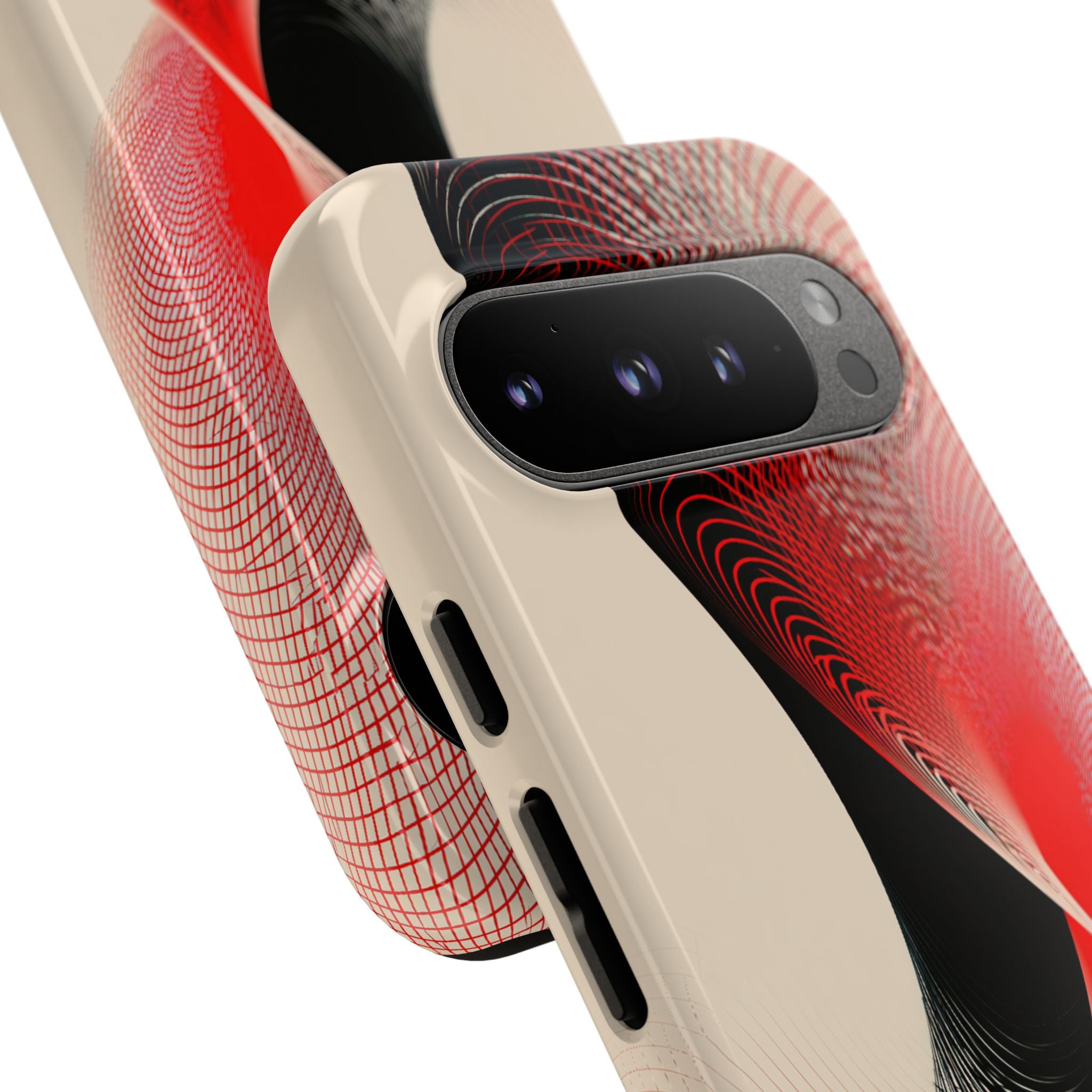 Red Tough Phone Case for Google Pixel - Crimson Grid Vortex