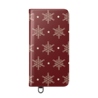 Cream Snowflakes Crimson - Samsung S25 Case - Wallet