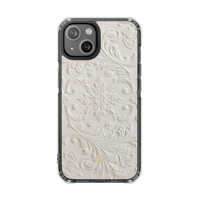 White Impact MagSafe Phone Case for iPhone - Alabaster Floral Relief