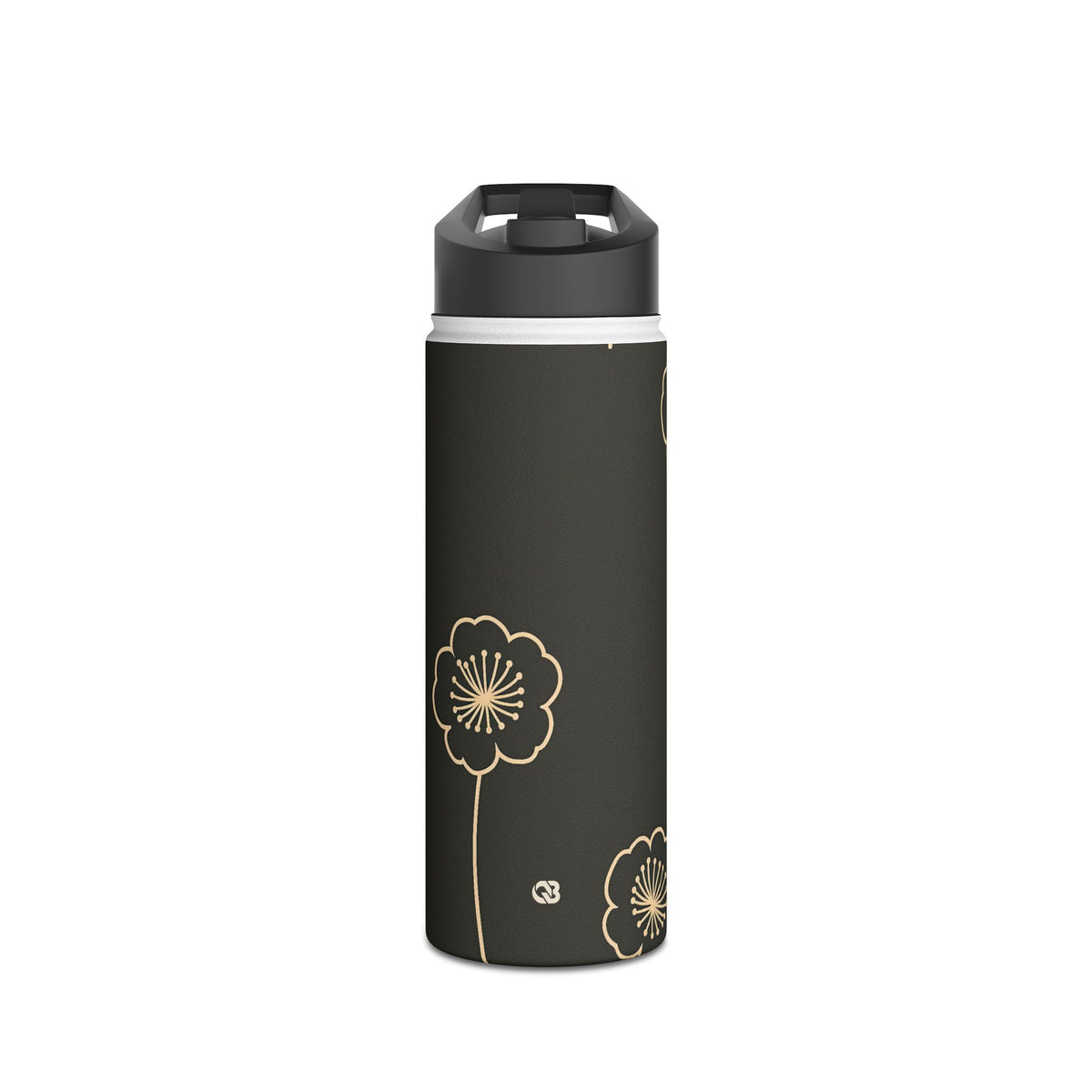 Nocturne Bloom Contours · Insulated Water Bottle · Black