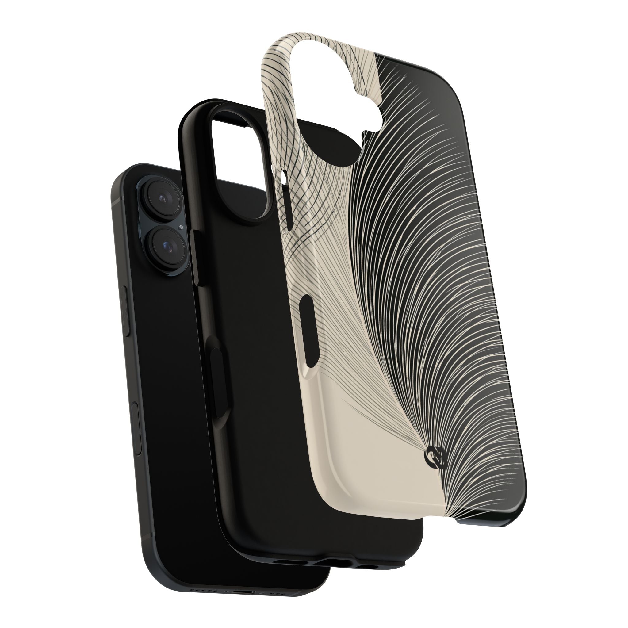 Beige Tough Phone Case for iPhone - Obsidian Cream Plume