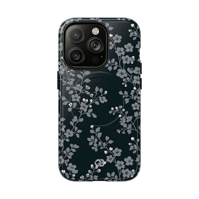 Black Tough 2.0 Magsafe Phone Case for iPhone - Midnight Slate Blossom