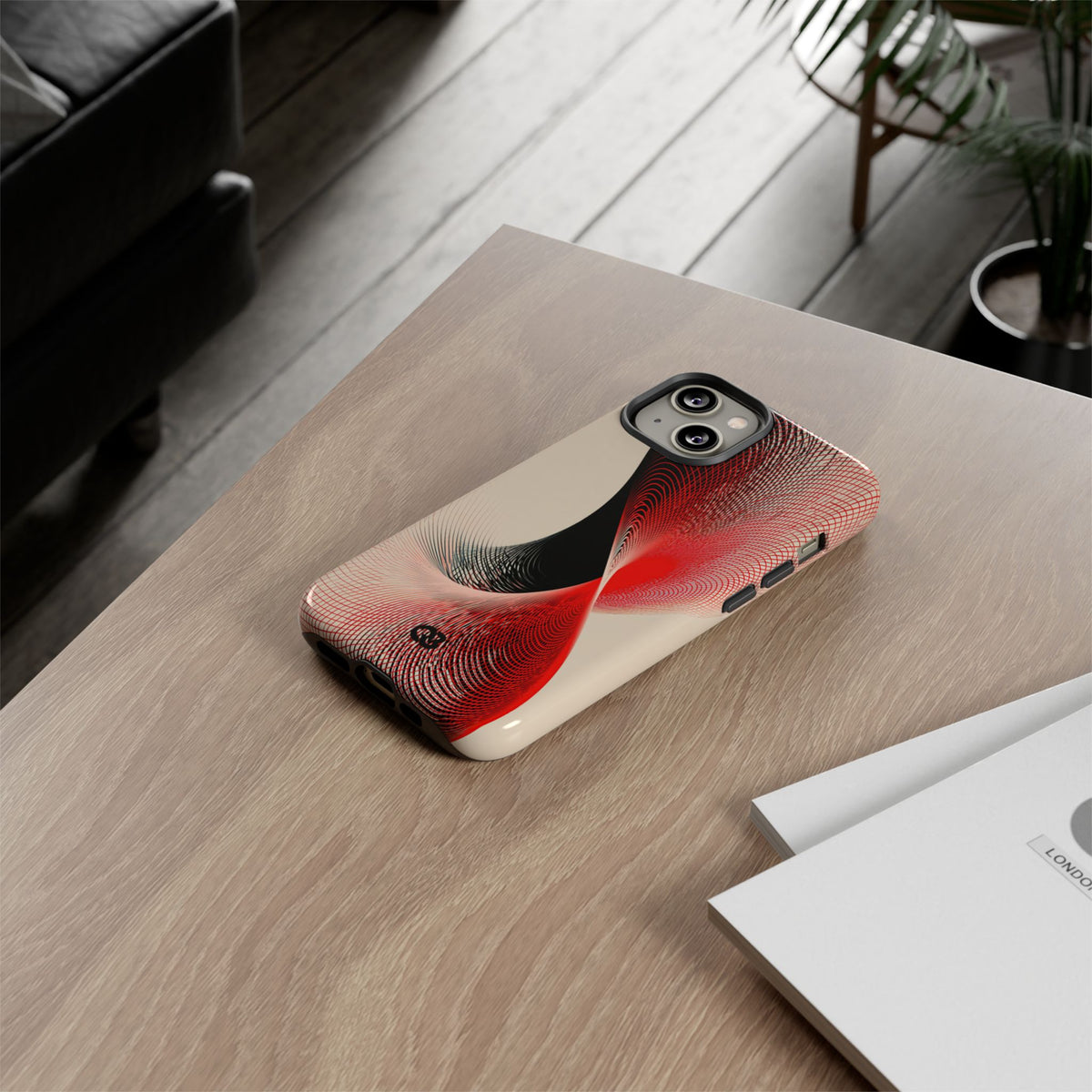 Red Tough Phone Case for iPhone - Scarlet Wireframe Helix