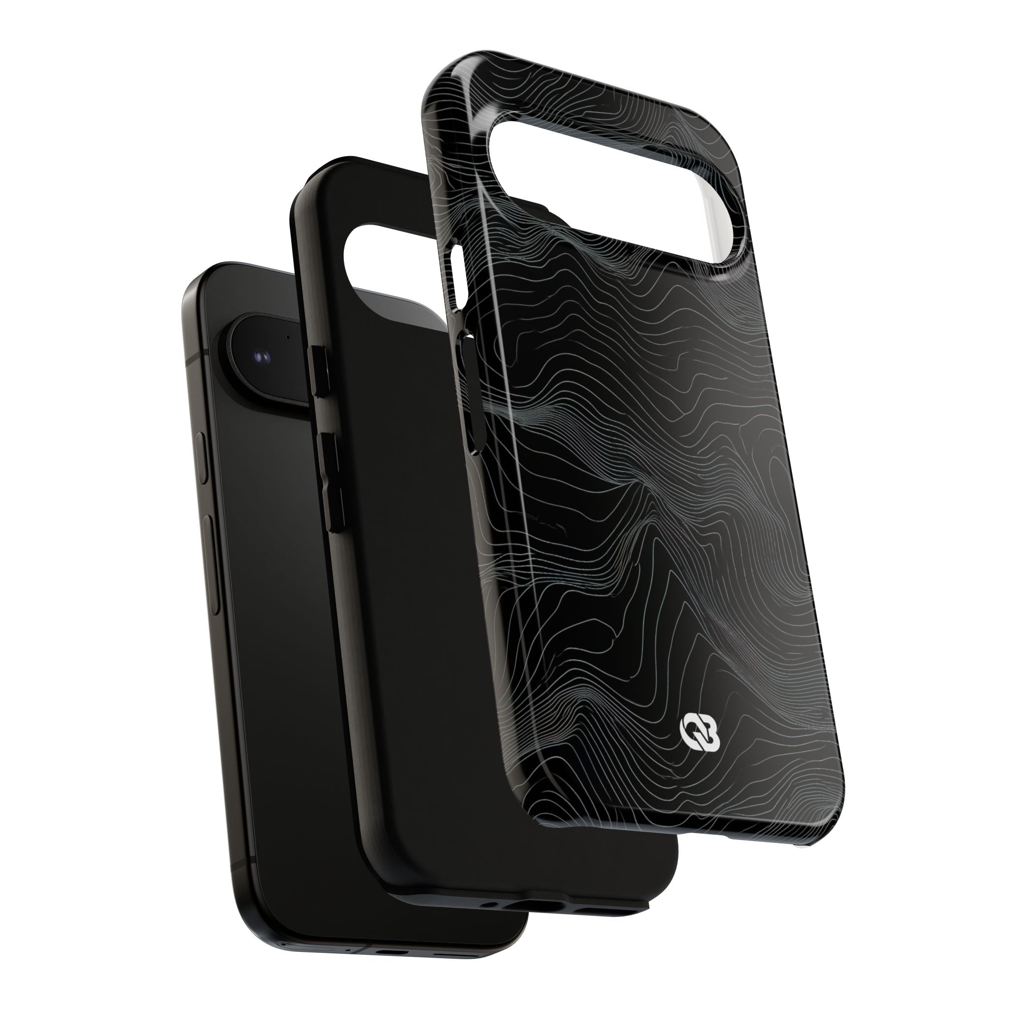 Black Tough Phone Case for Google Pixel - Obsidian Topo Wireframe